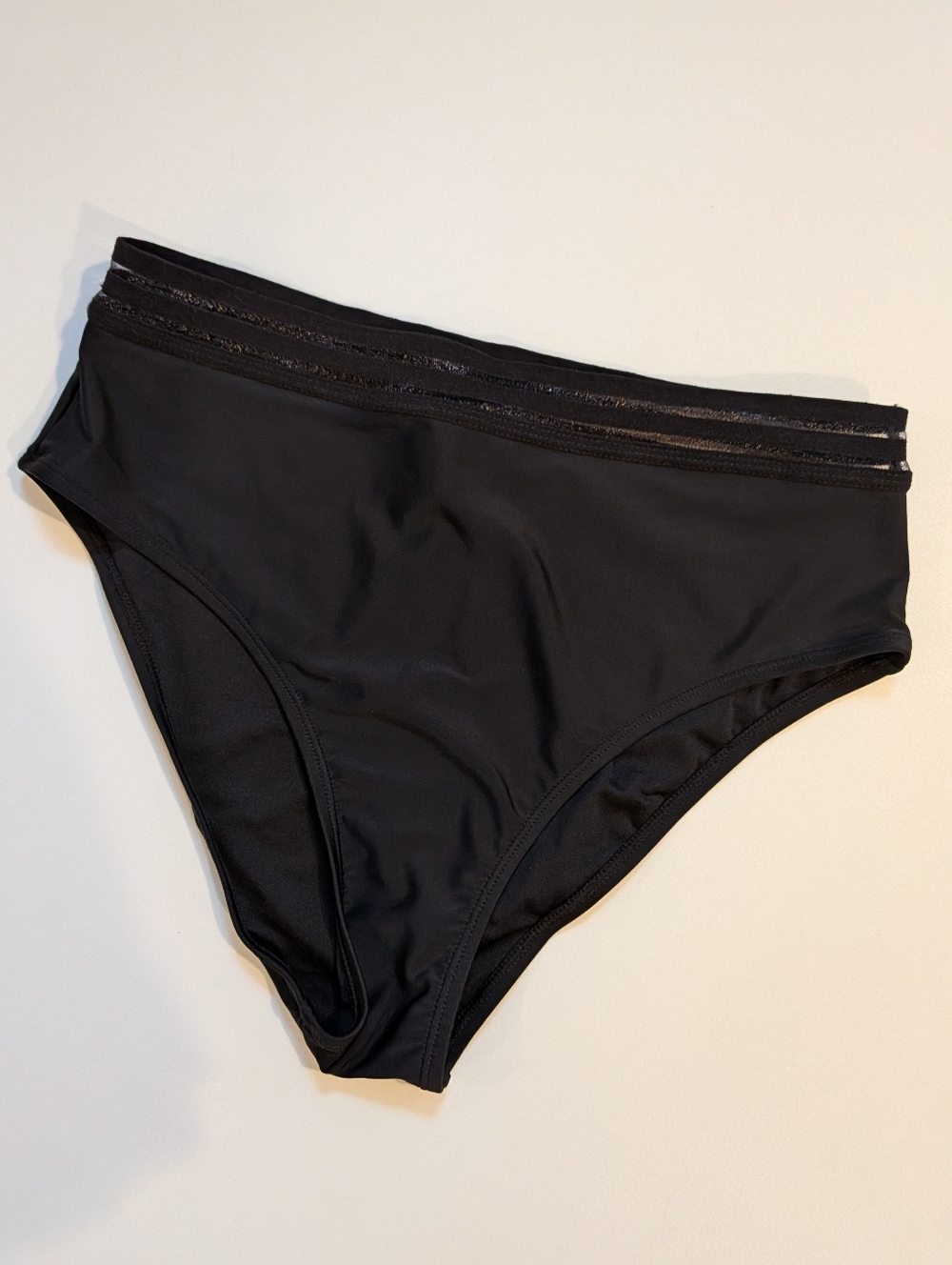 Cupshe Black High-Waist Bikini Bottom with Sheer Waistband